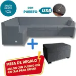 Sillón Smart 3+2 Cuerpos Living Box ® c/Puerto USB En Caja para armar. Derecho - GRIS