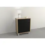 Mesa de luz minimal 1 puerta 1 cajon Olmo con Negro