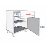 Mesa de luz minimal 1 puerta 1 cajon Olmo con Negro