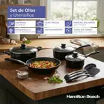 Bateria de Cocina Hamilton Beach Aluminio 10 Piezas Negro SOU24HB-NS