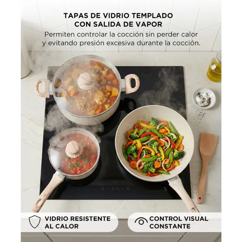 Batería de Cocina Set de Ollas Cuk By Gadnic 9 Piezas Granito Stone Antiadherente