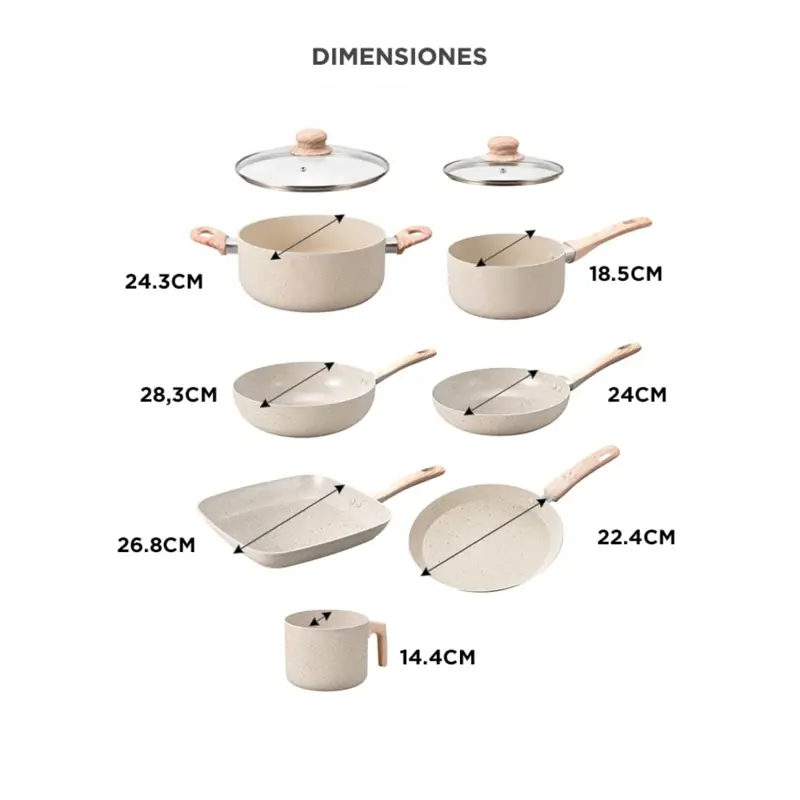 Batería de Cocina Set de Ollas Cuk By Gadnic 9 Piezas Granito Stone Antiadherente