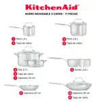 Batería de cocina Kitchenaid 11 pzs acero Inoxidable induccion