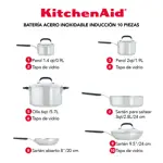 Batería de cocina Kitchenaid 10 pzs acero Inoxidable