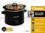 Olla de cocción lenta manual redonda de 2-QT Crock-Pot, negra (SCR200-B)