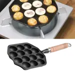 Sartén para takoyaki de 14 cavidades, antiadherente, de hierro fundido con mango
