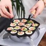 Sartén para takoyaki de 14 cavidades, antiadherente, de hierro fundido con mango