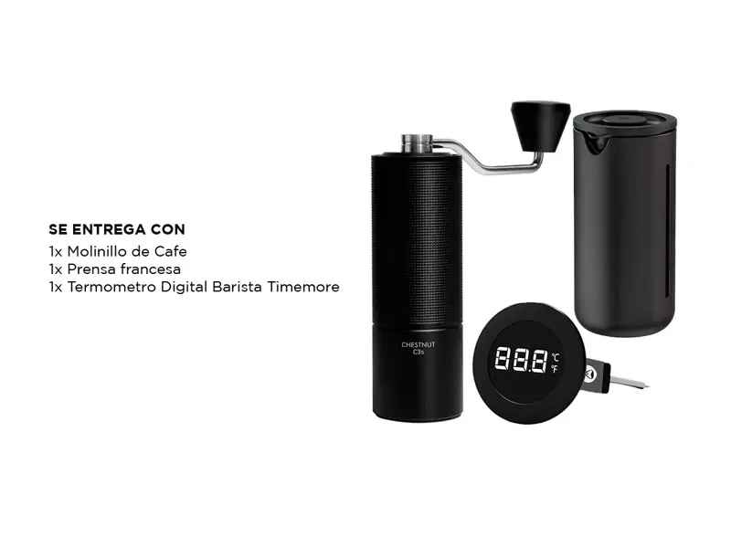 Kit De Molinillo Prensa Francesa Y Termómetro Time More Barista