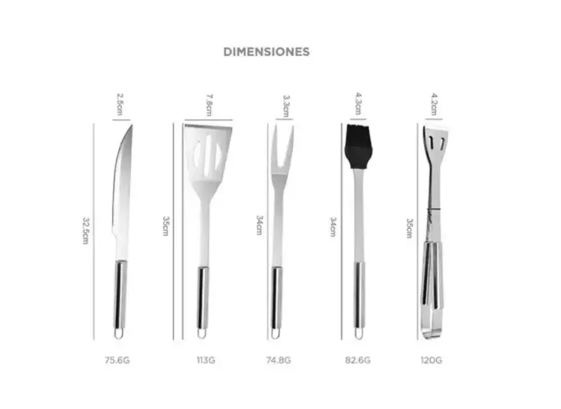 Kit Para Parrilla 5 Piezas Acero inoxidable