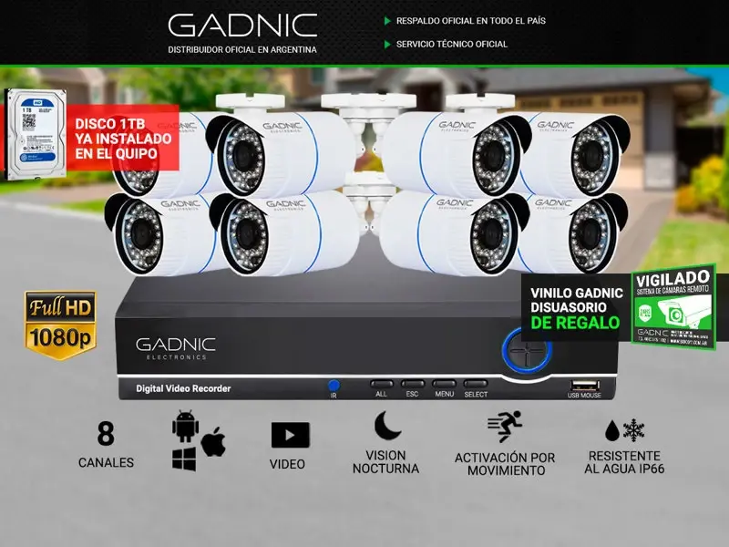 Cámaras de Seguridad x8 + DVR Gadnic SX16 IP Premium Interior / Exterior Visión Nocturna 1Tb