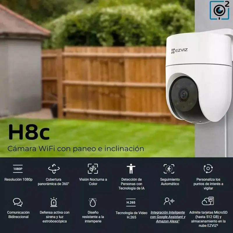 Combo X2 Cámara Seguridad Ezviz H8C WiFi Exterior Full HD 360° Visión Nocturna