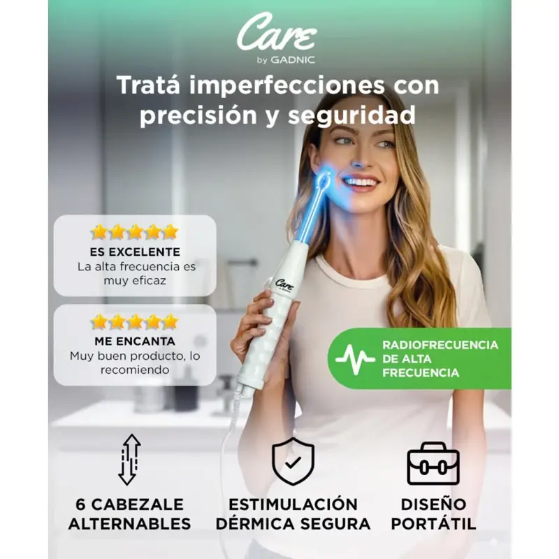 Equipo de Alta Frecuencia Care By Gadnic Reafirmante Facial 6 Electrodos