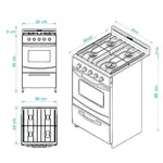 Cocina Gas Envasado ESCORIAL CANDOR S2 4 Hornallas 51 CM Negro