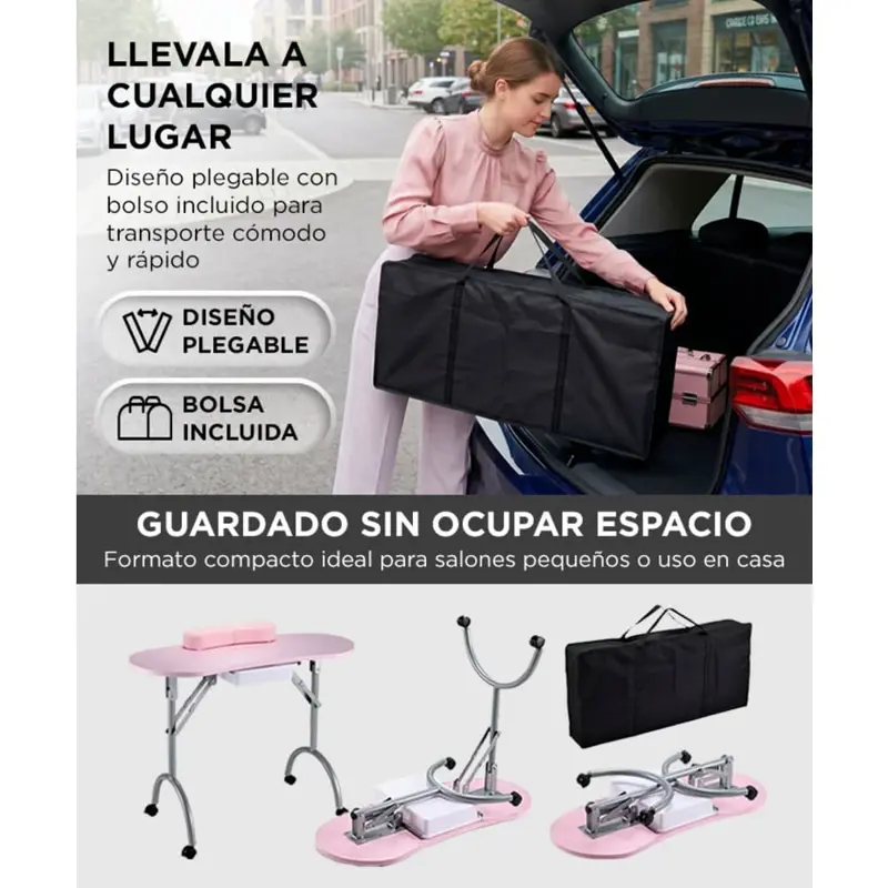 Mesa De Manicura Plegable Care By Gadnic Estructura Hierro MDF Ruedas PP