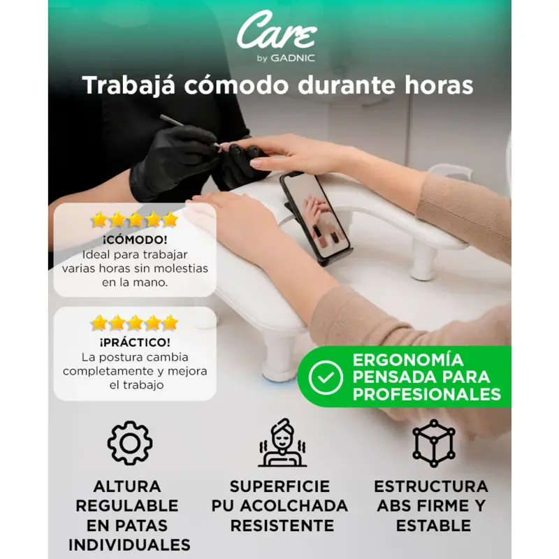 Reposabrazos Manicura Care By Gadnic Altura Regulable 125 150 mm Almohadilla Soporte Ergonómico