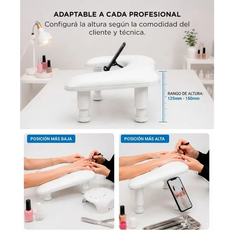 Reposabrazos Manicura Care By Gadnic Altura Regulable 125 150 mm Almohadilla Soporte Ergonómico