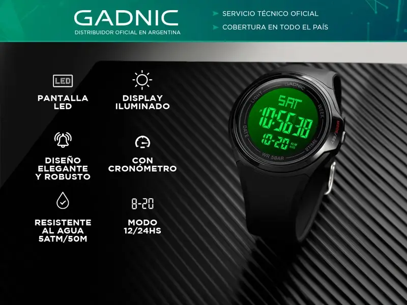 Reloj Digital Led Negro Gadnic S400 Sumergible