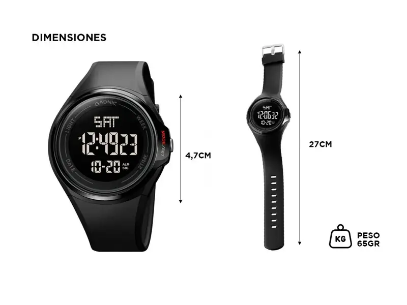 Reloj Digital Led Negro Gadnic S400 Sumergible