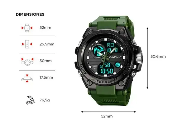 Reloj De Hombre Analogico Digital Gadnic Multifuncional Impermeable
