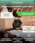 Reloj Analógico Gadnic RELF1 Pulsera Malla Correa Simil Cuero Negro y Dorado