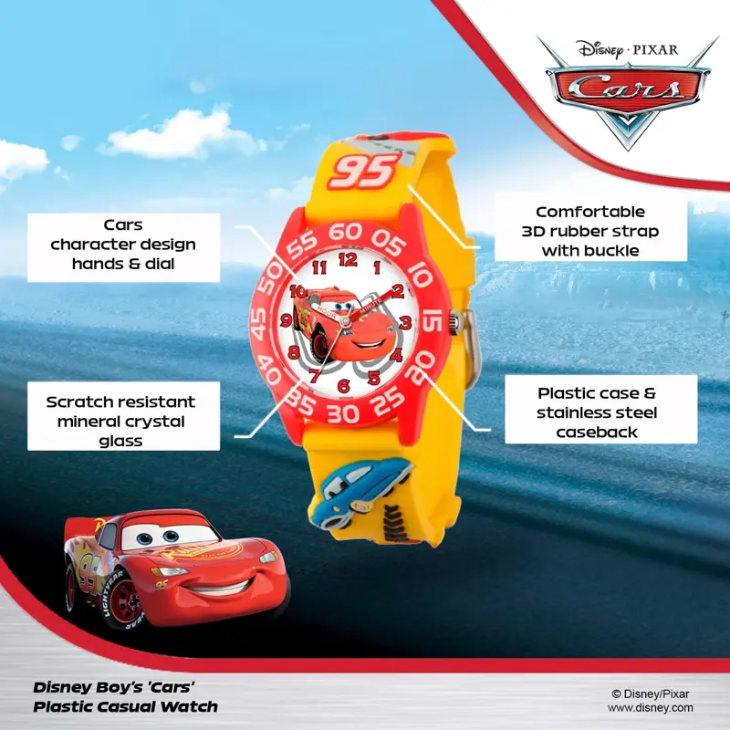 Reloj Infantil Disney Rayo McQueen Bisel Rojo Correa Amarilla