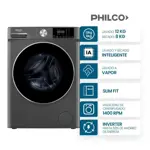Lavasecarropas Philco 12/8KG Titanium Grey Carga Frontal Inverter Inox PHLS128-2TN