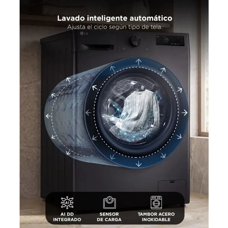 Lavasecarropas LG 15kg 8kg ThinQ AI DD TurboWash y Conexión Inalámbrica