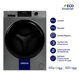 Lavasecarropas Carga Frontal Ecoinverter 8 Kg Gris  ...