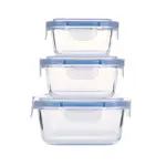 Set X 3 Recipientes De Vidrio Cuadrados Con Tapa