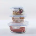 Set X 3 Recipientes De Vidrio Cuadrados Con Tapa