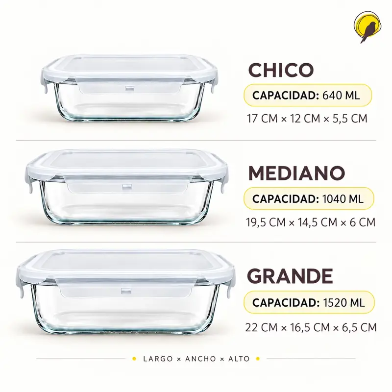 Set X3 Contenedores De Vidrio Con Tapa Blanca