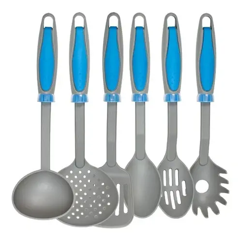 Cucharon Gris Mango Azul Apto Antiadherente Utensilio Cocina