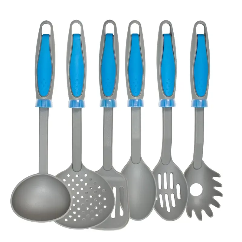 Cuchara Legumbres Nylon Gris Mango Azul Antiadherente Utensilio Cocina