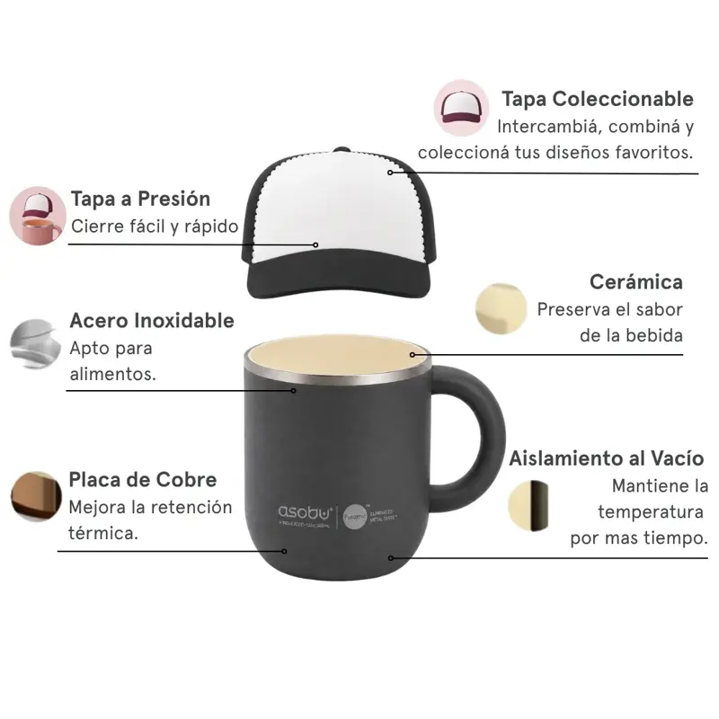 MUG ASOBU HAPPY HAT TRUCKER CAP 360ML BLACK