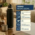 Termo Philco Acero Inoxidable Pico Cebador 650 ml Negro T650PH-NS