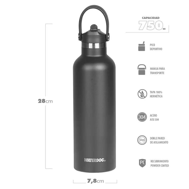 Botella Deportiva Waterdog HYDRO750DGF 750 ml Dark Graphite