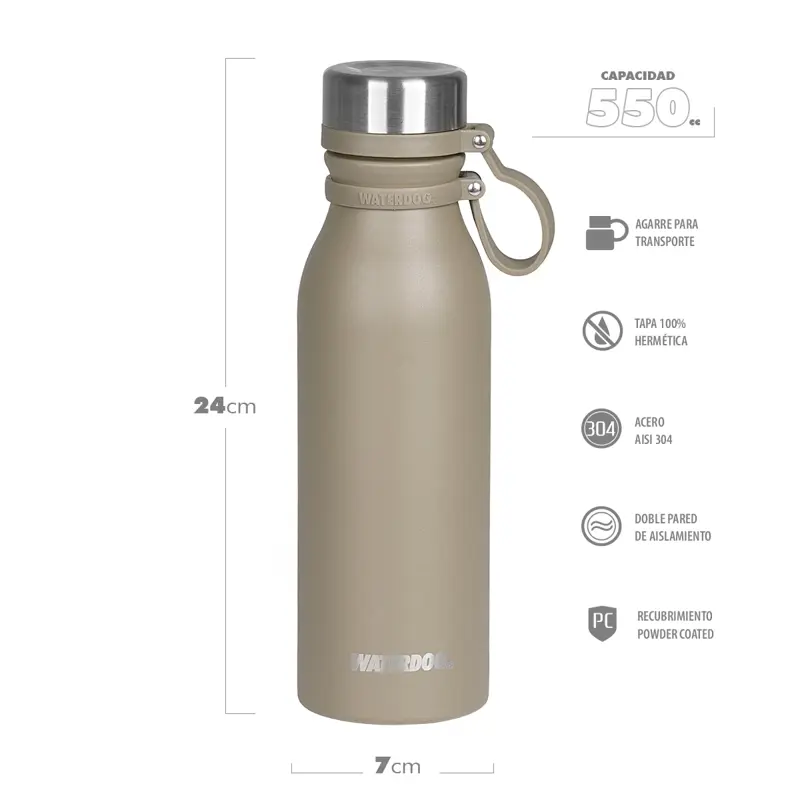 Botella Deportiva Waterdog BUHO600CM Inox 600ml Concrete