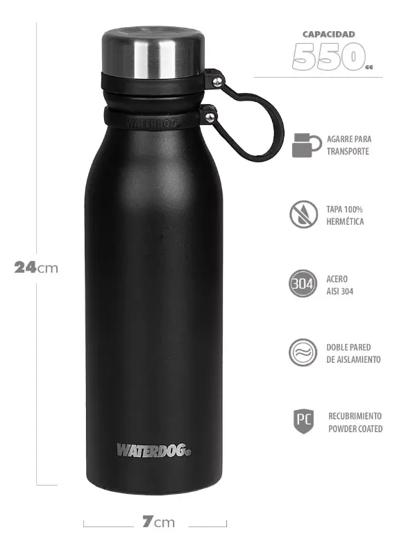 Botella Termica Waterdog BUHO600BK 600ml Hermetica