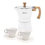 Set Cafetera Italiana + 2 Platos + 2 Pocillos Cerámica White