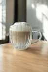 Taza Doble Vidrio Acanalada Con Asa 150ml