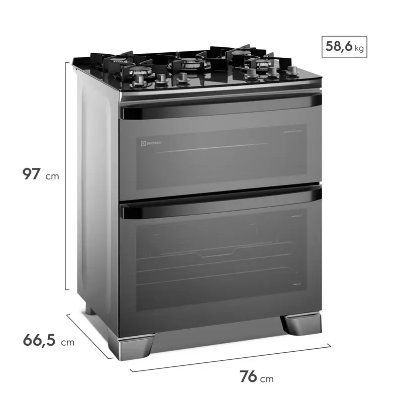 Cocina a Gas Electrolux Expert 5 Hornallas Doble Horno, PerfectCook360 y VaporBake Inox F5EAD