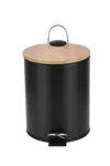 Cesto Tacho Basura Pedal 3L Acero Pintado Negro Tapa Bambú