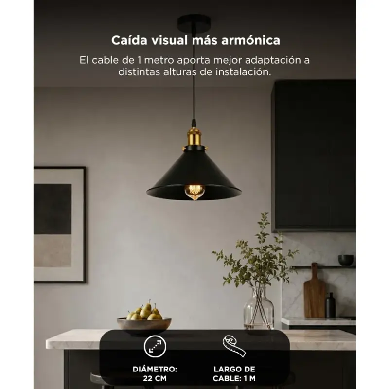 Lámpara De Techo Colgante Gadnic De Hierro 22 Cm E27 Cable 1 Metro