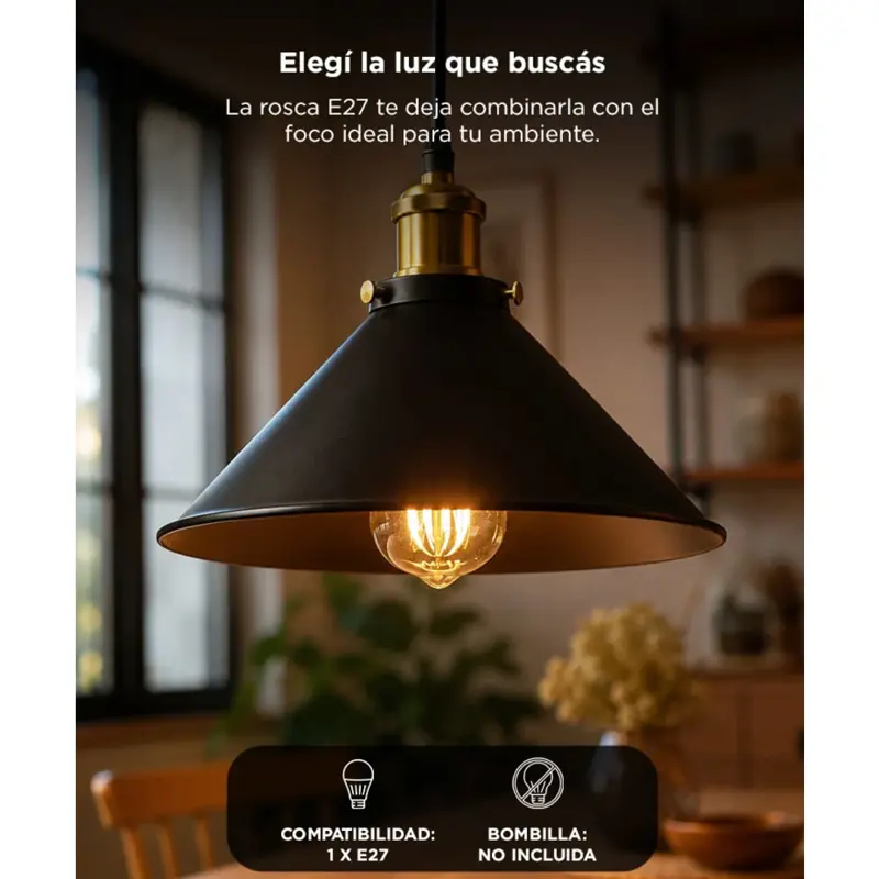 Lámpara De Techo Colgante Gadnic De Hierro 22 Cm E27 Cable 1 Metro