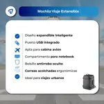 Mochila de Viaje Extensible Waggs Porta Notebook con Puerto USB  45L Gris