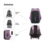 Mochila Antirrobo Porta Notebook 30 Litros con Cable USB Negra Waggs