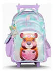 Mochila Carro 18 Capibara C/ Mini Lapiceras De Gel Capybag Lila Geométrico