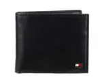 Cartera Tommy Hilfiger, delgada, doblada, de piel Oxford, negra, para hombre
