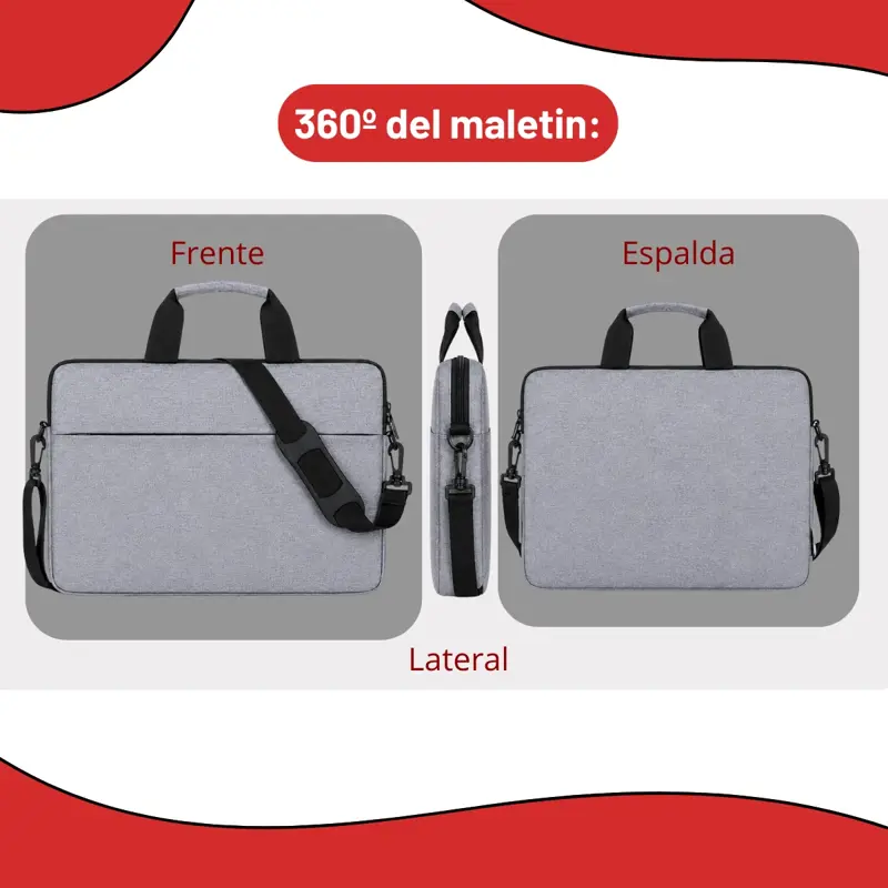 FUNDA MALETÍN PARA LAPTOP NOTEBOOK 15.6 CON CORREA AJUSTABLE GRIS 15,6