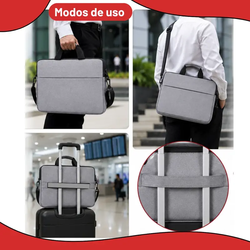 FUNDA MALETÍN PARA LAPTOP NOTEBOOK 15.6 CON CORREA AJUSTABLE GRIS 15,6